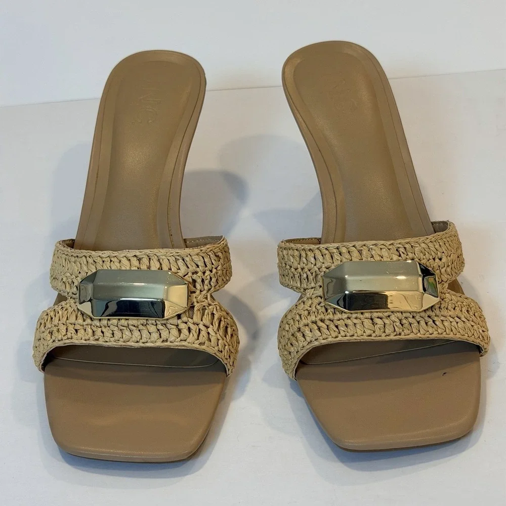 I.N.C International Concepts Size-10 M Women Kadrif Raffia Slide Sandals Natural